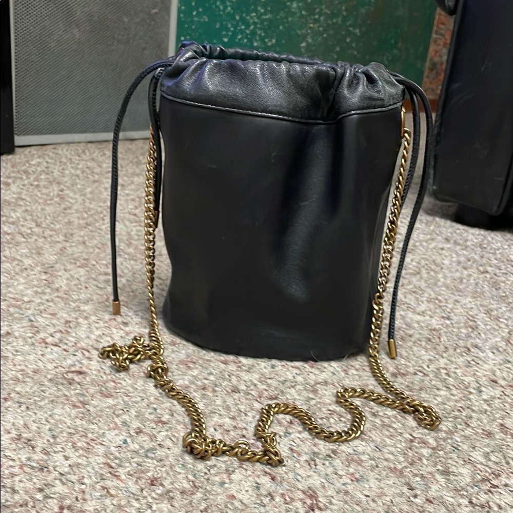 Alxilary Black Leather Bucket Bag with gold chainstrap